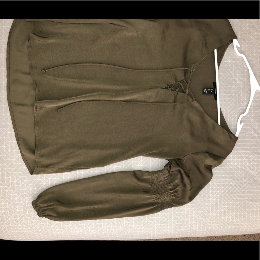 Olive green satin blouse